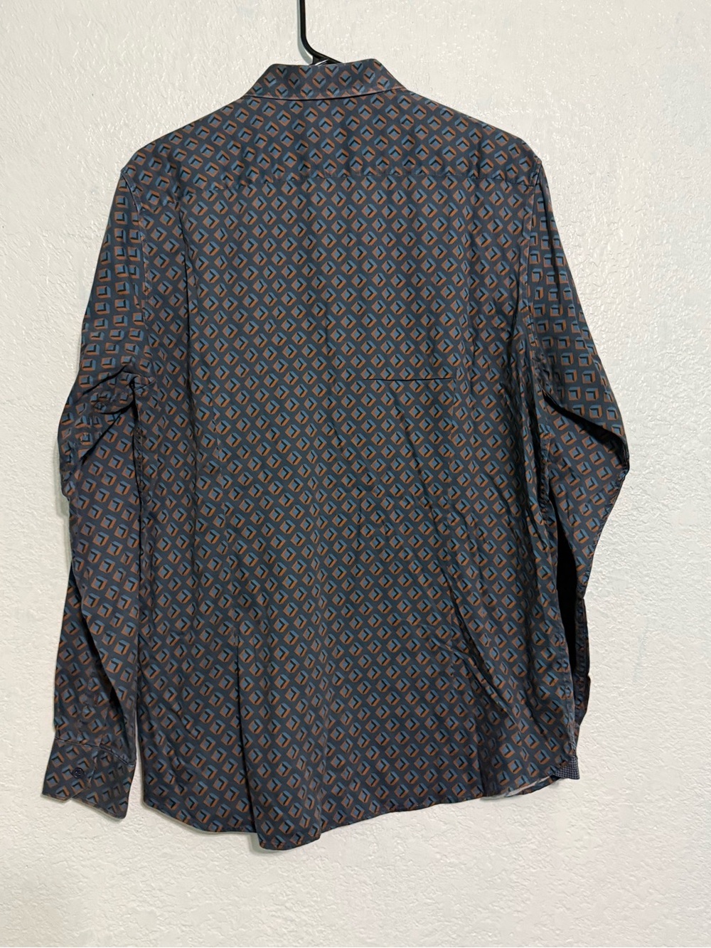 Ted Baker London Men’s Size 5 Large Blue Brown Geometric Print Button Up Shirt - Picture 3 of 6